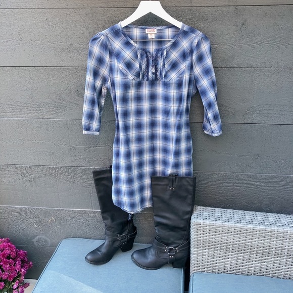 Blue Plaid Tunic Top legging length with pockets - Picture 11 of 11